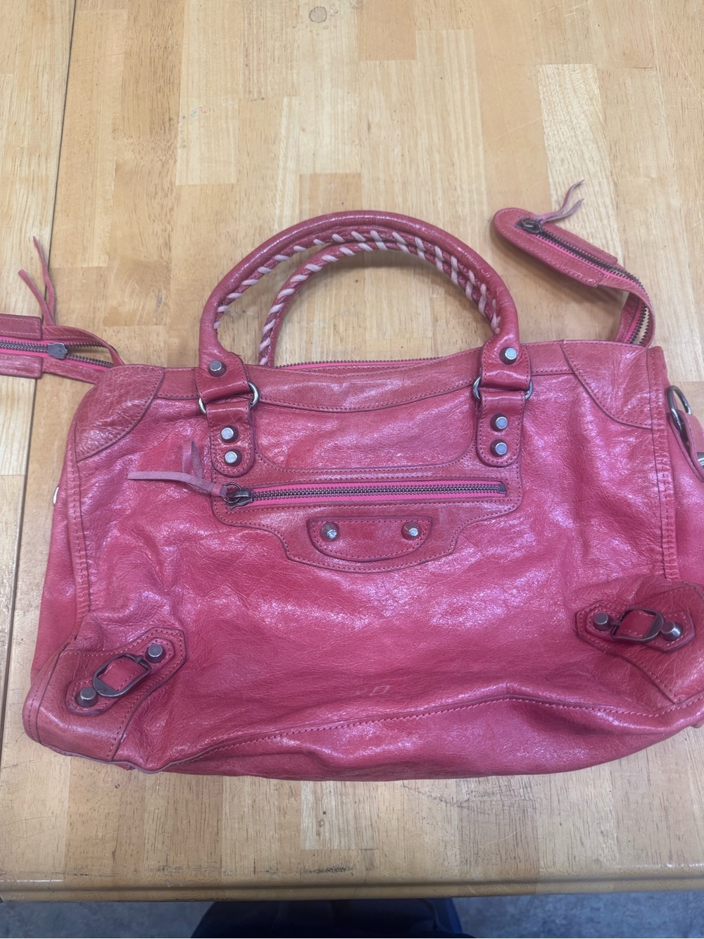 Balenciaga pink Leather Shoulder Bag with Braided Handles